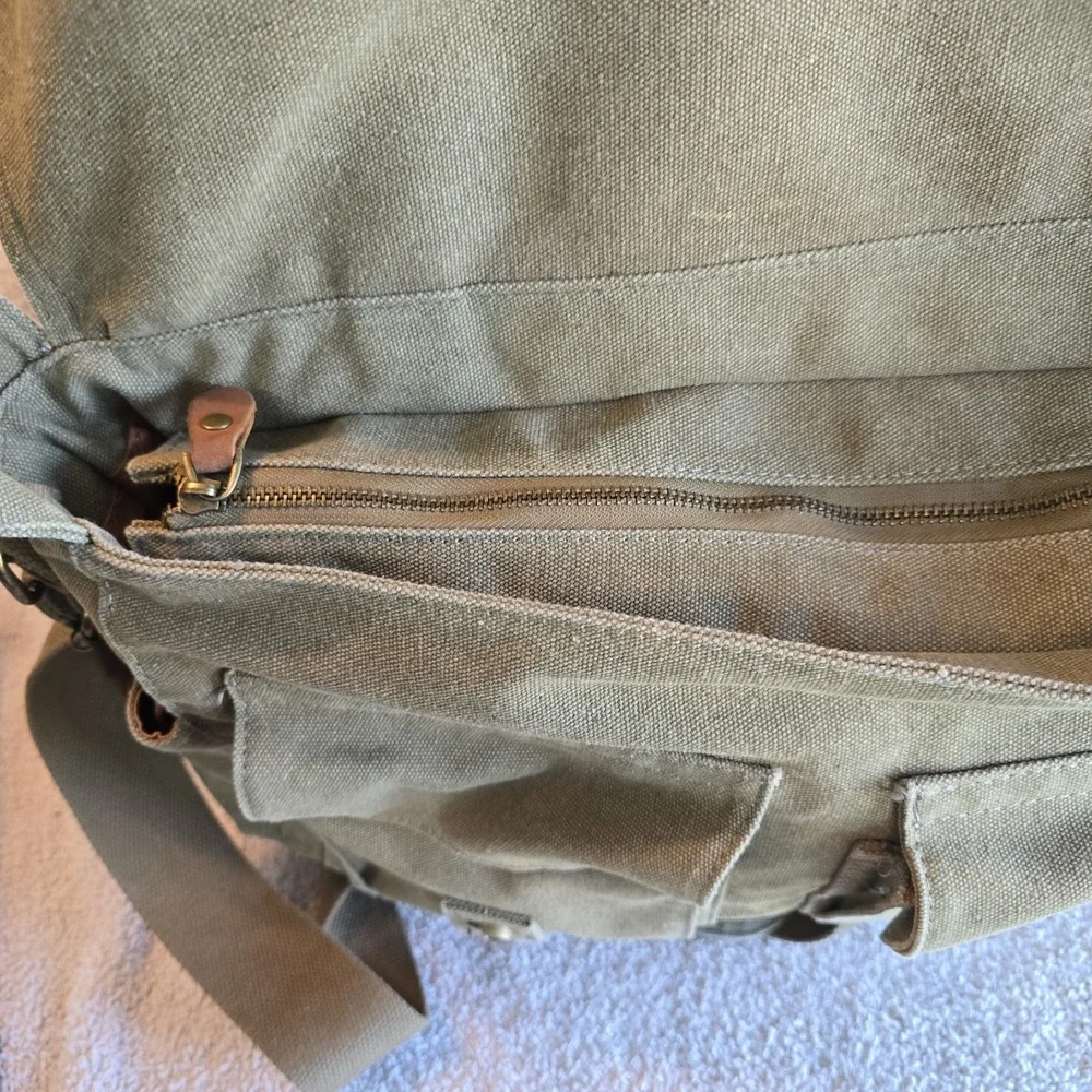 Sechunk Vintage Military Leather Canvas Crossbody Messenger Bag Retro Y2K Vibes